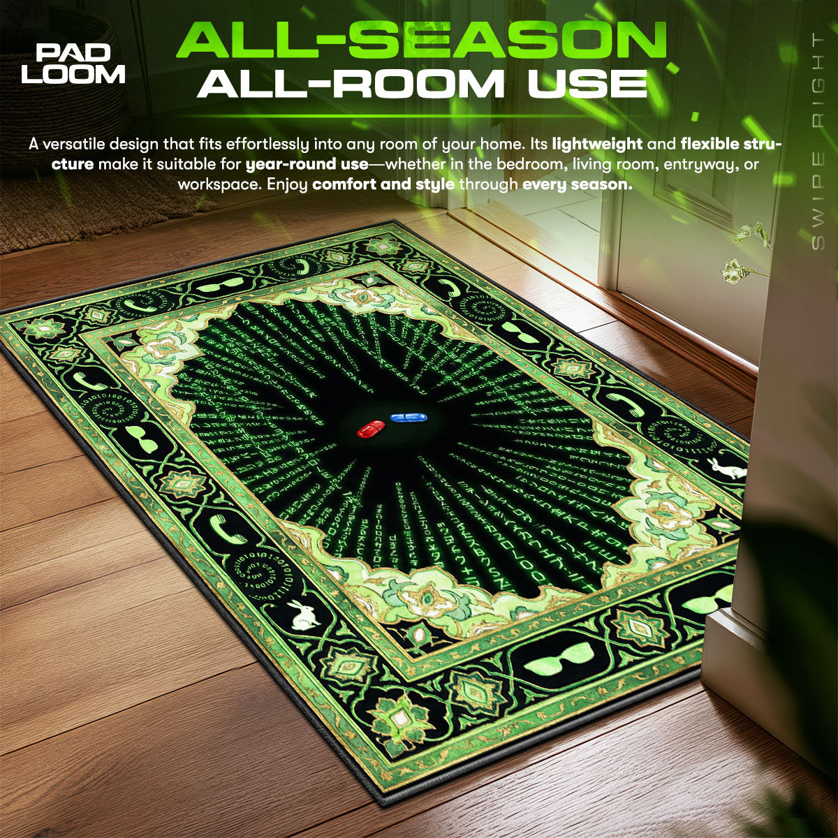 Red Blue Pill Digital Rain Matrix Room fan rug — premium quality print