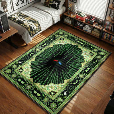 Red and Blue Pill Digital Rain Rug - The Matrix Room Mat