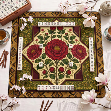 Red Camellia Mahjong Mat – neoprene mah jongg table mat