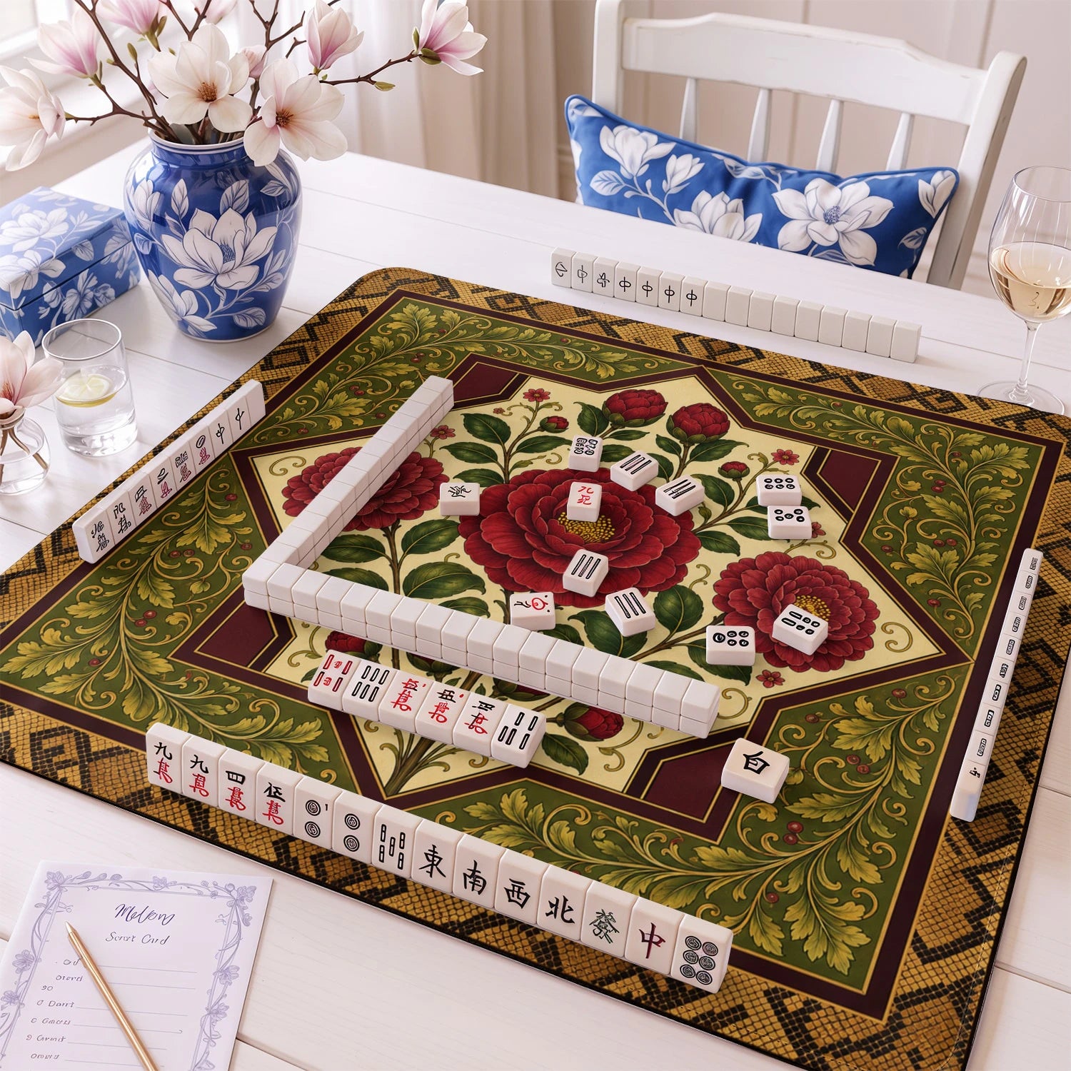 Red Camellia mahjong mat – M (60x60 cm) and L (81x81 cm) sizes