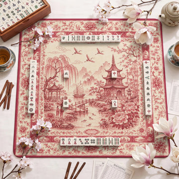 Red Chinoiserie Toile Mahjong Mat – neoprene mah jongg table mat