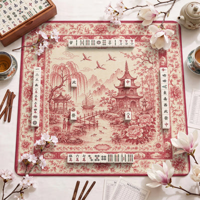 Red Chinoiserie Toile Mahjong-Matte - Mah-Jongg Matte