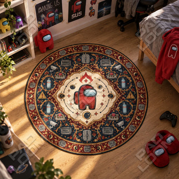Red Crewmate Medallion Round Rug - Among Us Chair Mat