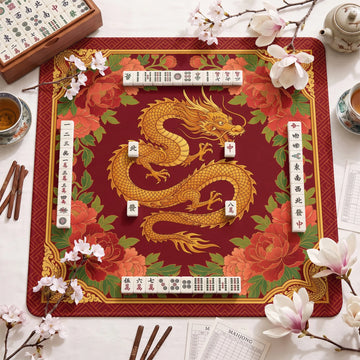 Red Dragon Peony Mahjong Mat – neoprene mah jongg table mat