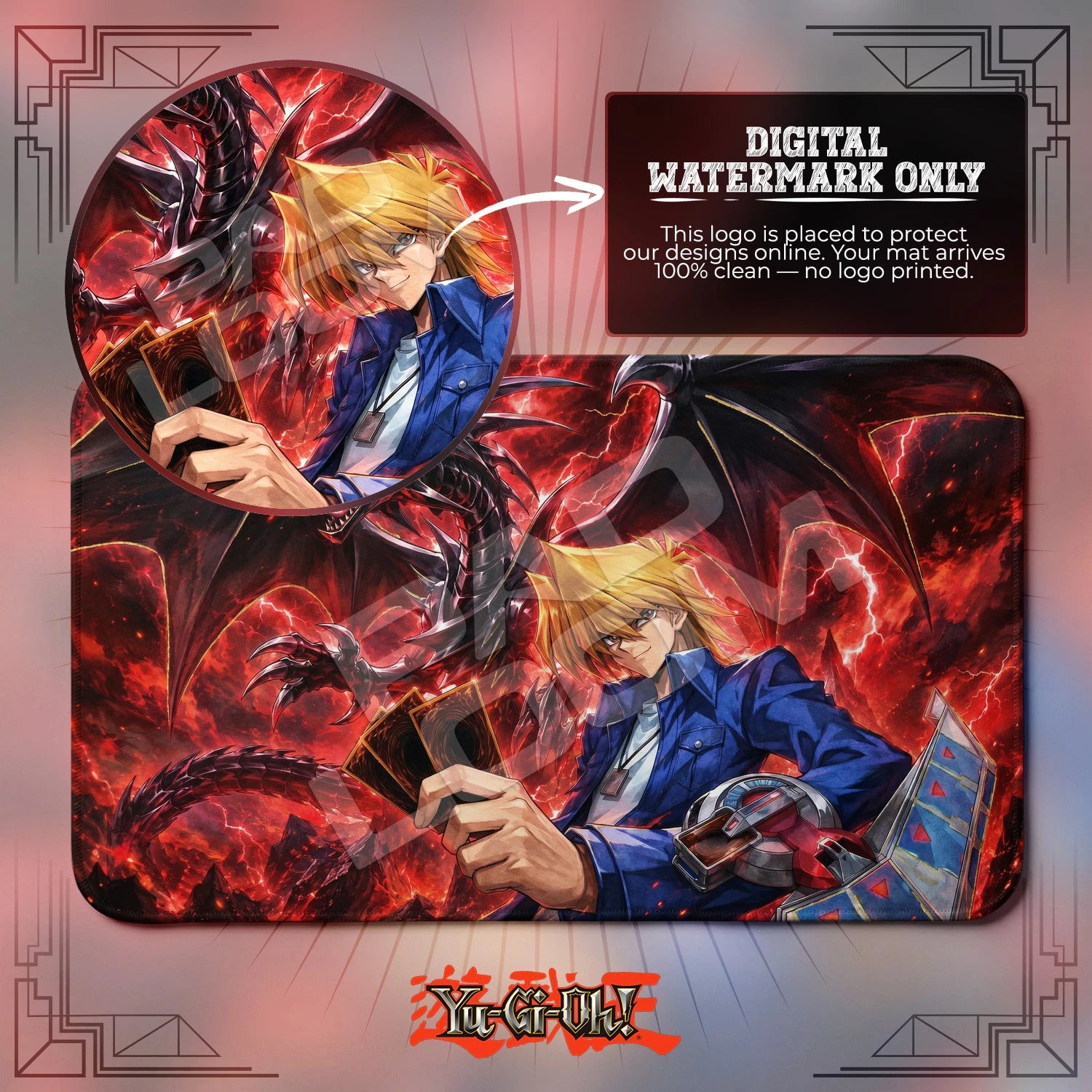 Red-Eyes Storm artwork close-up on Yugioh playmat