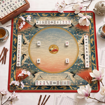 Red Fuji Crane Mahjong Mat – neoprene mah jongg table mat