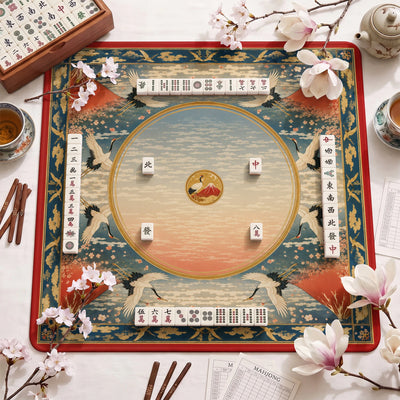Red Fuji Crane Mahjong-Matte - Mah-Jongg Tischmatte