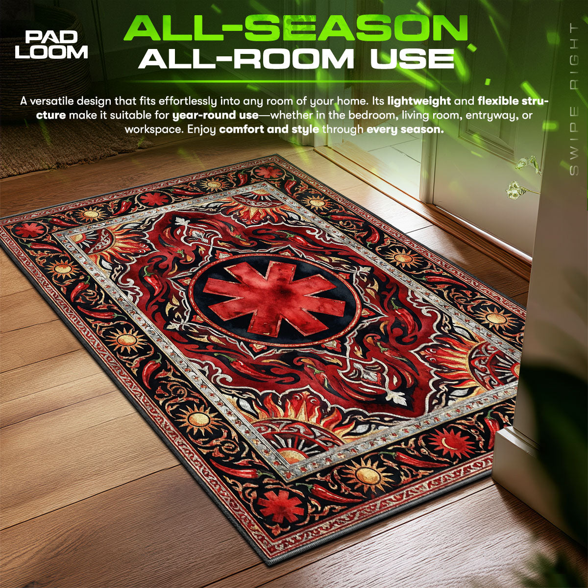 Detailed close-up of Red rug pattern