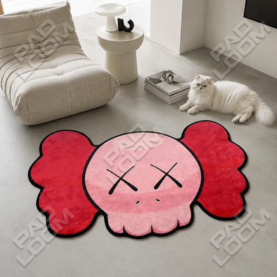 Red KAWS Skull Rug - Shaped Man Cave Area Rug
