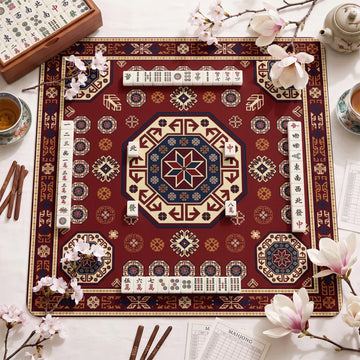 Red Kazak Tribal Mahjong Mat - Mah Jongg Mat