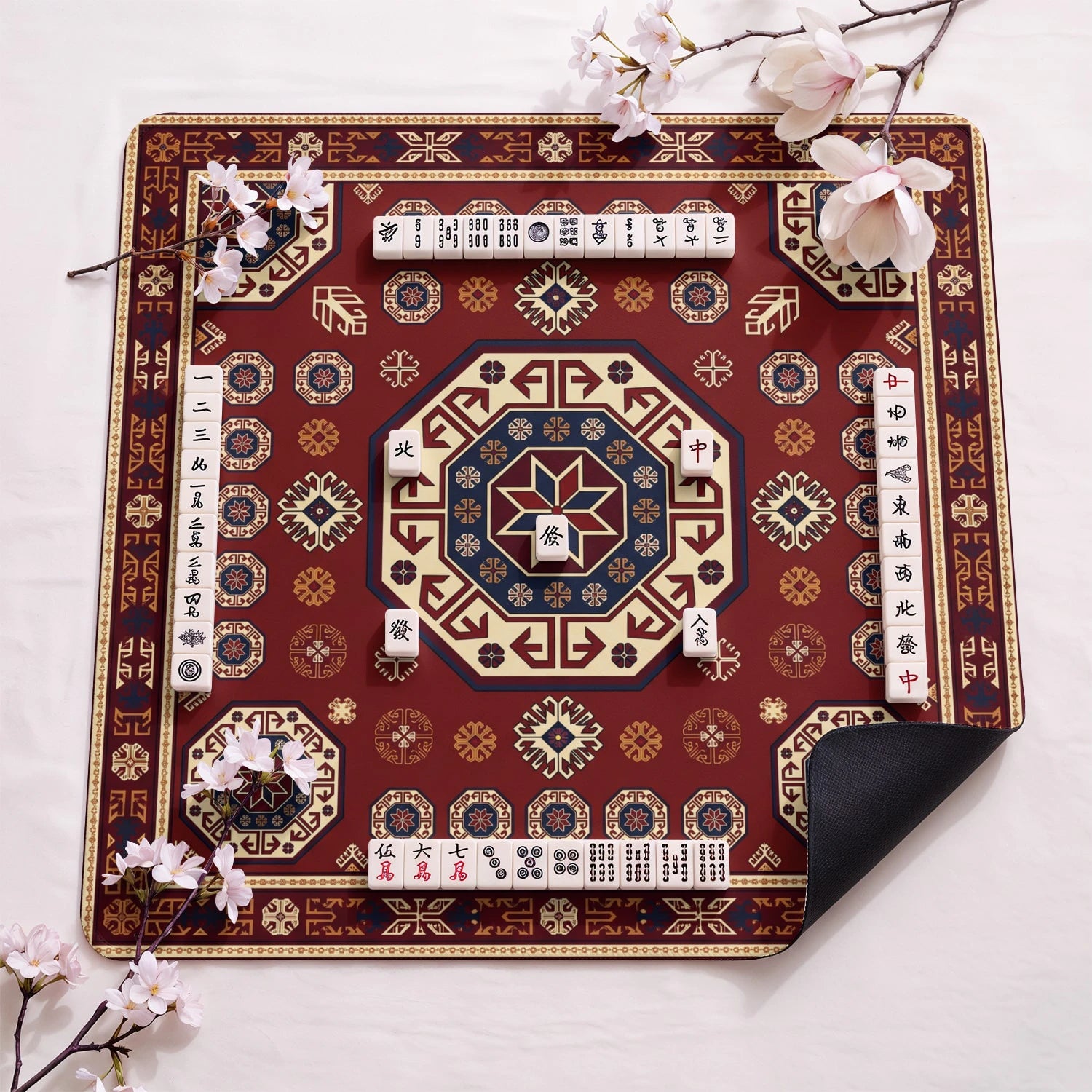 Red Kazak Tribal Mahjong Mat - Mah Jongg Mat