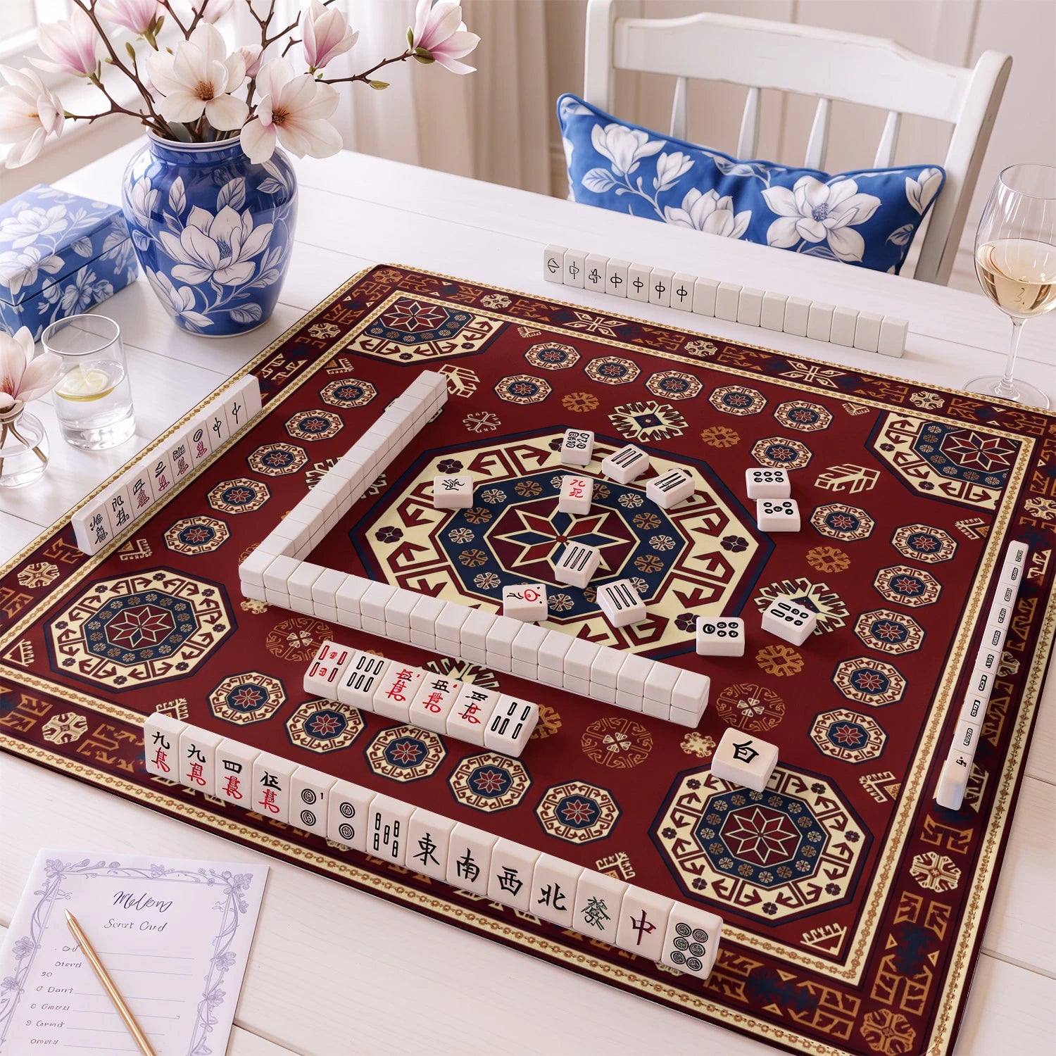 Red Kazak Tribal Mahjong Mat - Mah Jongg Mat