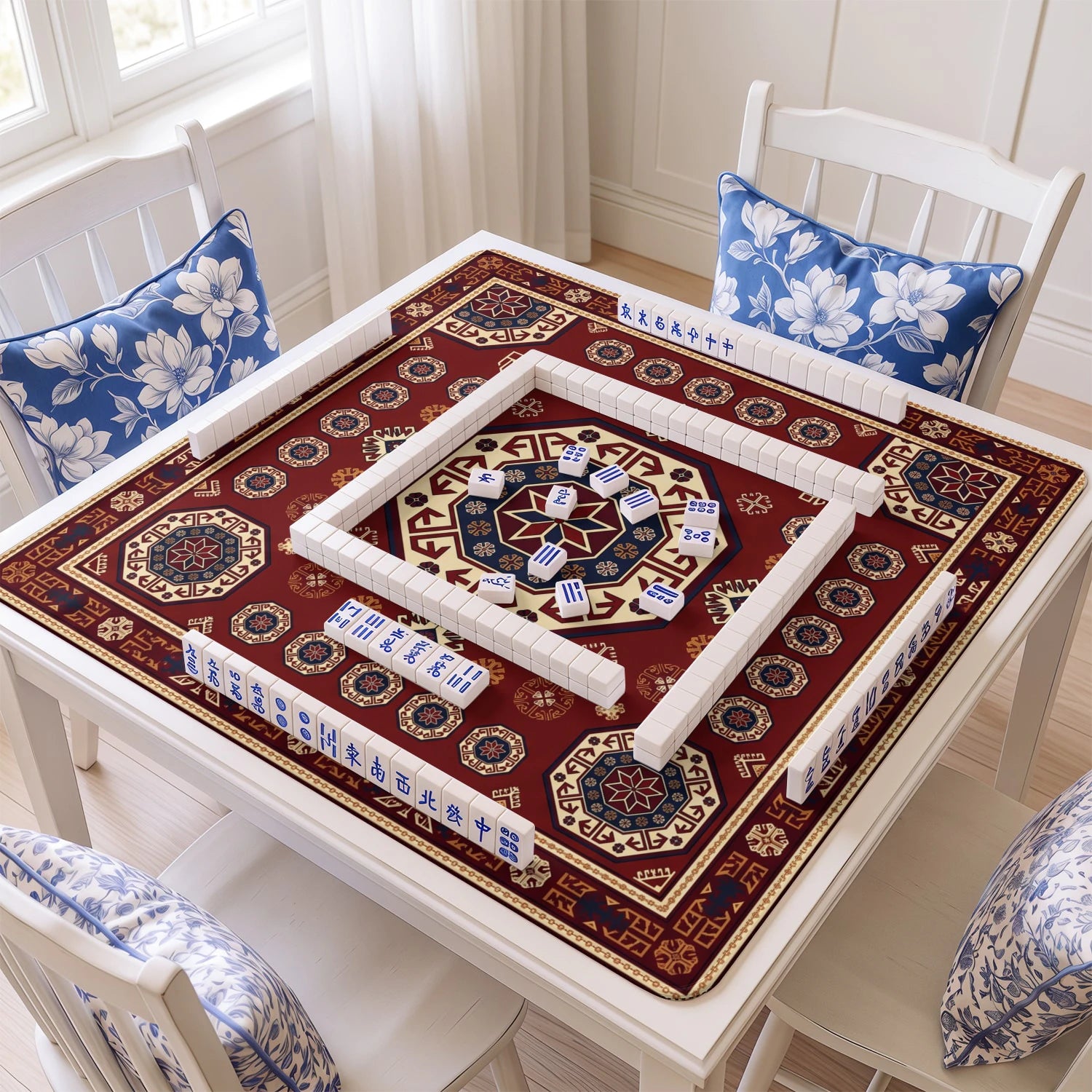 Red Kazak Tribal Mahjong Mat - Mah Jongg Mat