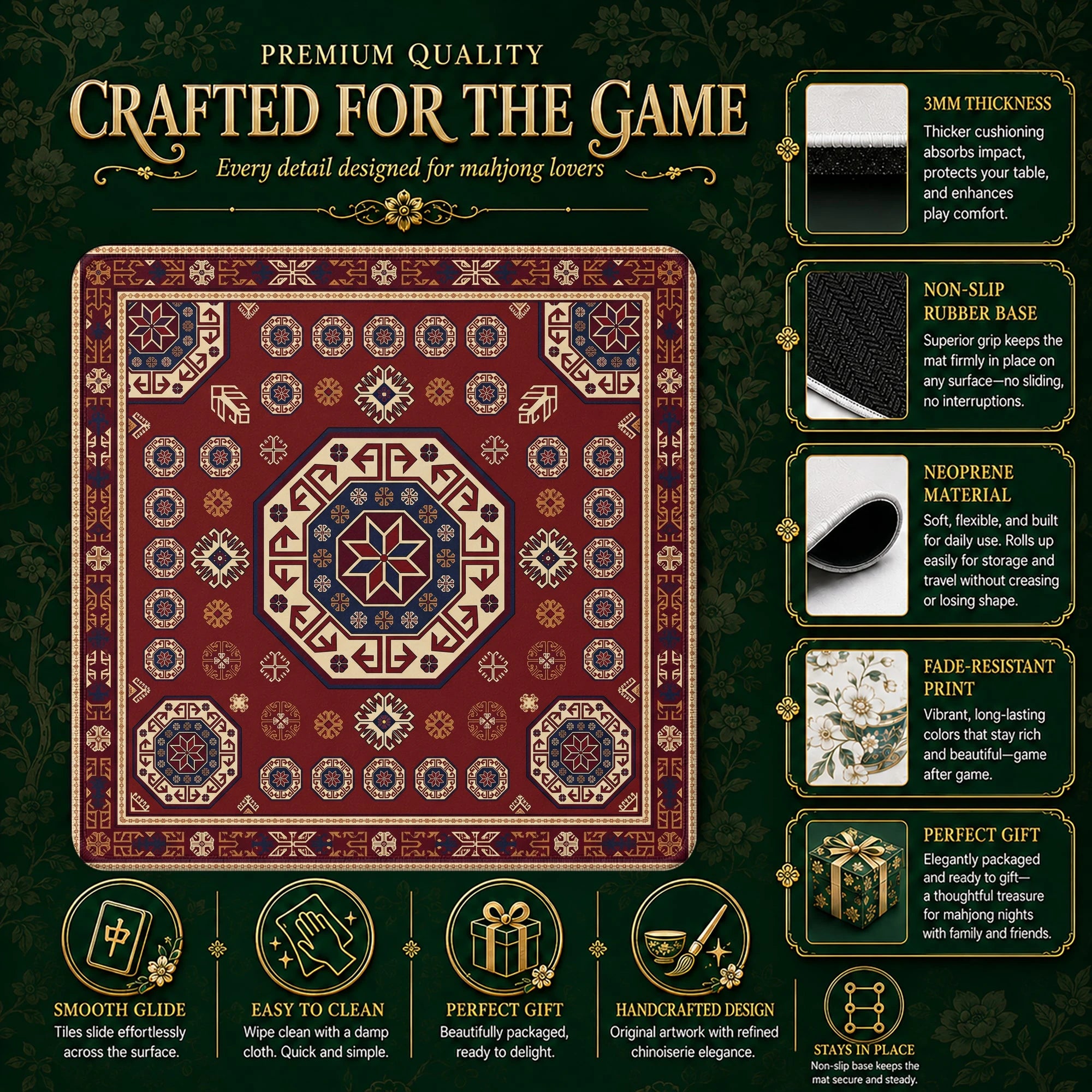 Red Kazak Tribal Mahjong Mat - Mah Jongg Mat