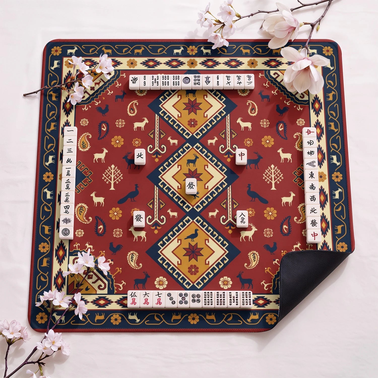 Red Kilim Tribal Mahjong Mat - Mah Jongg Mat