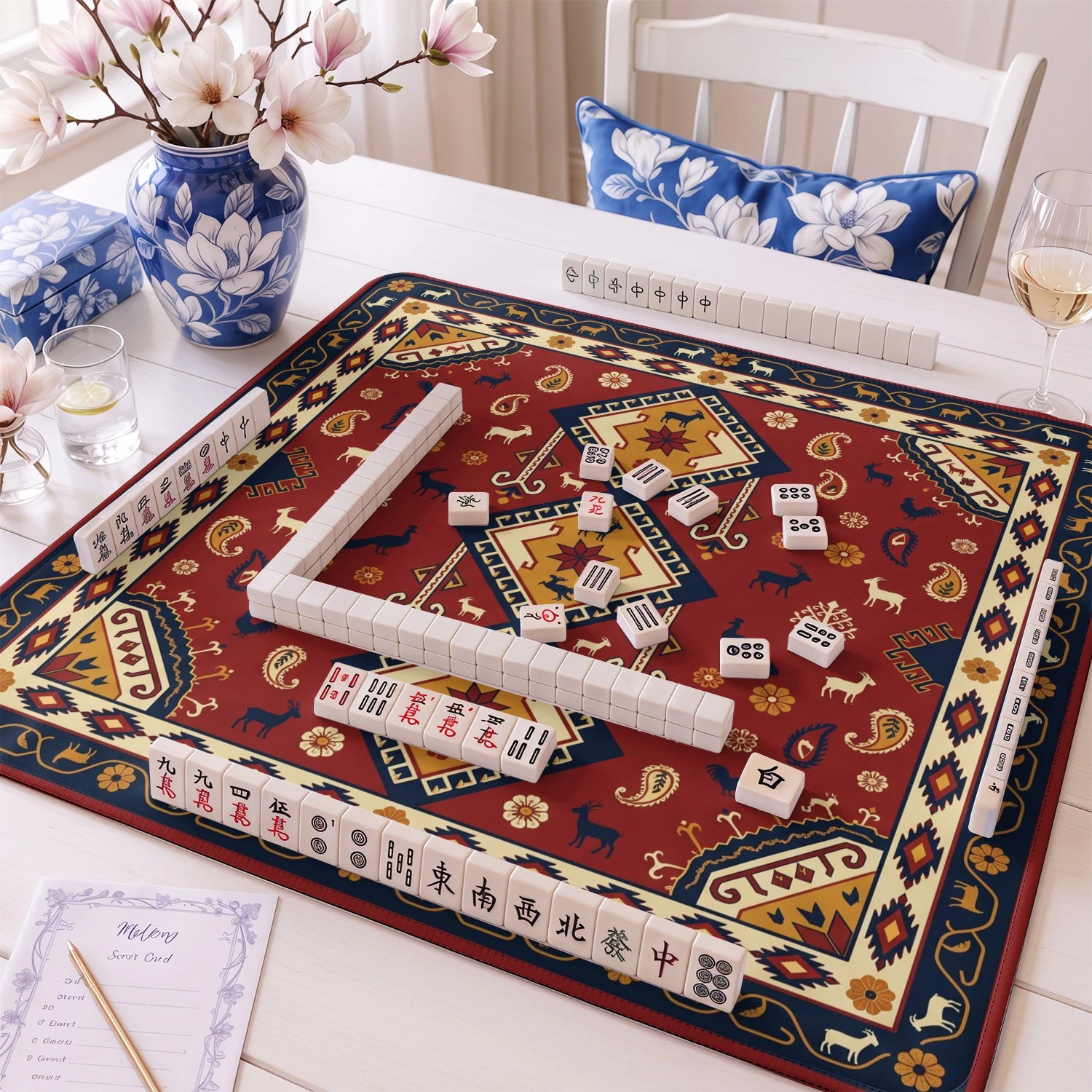 Red Kilim Tribal Mahjong Mat - Mah Jongg Mat