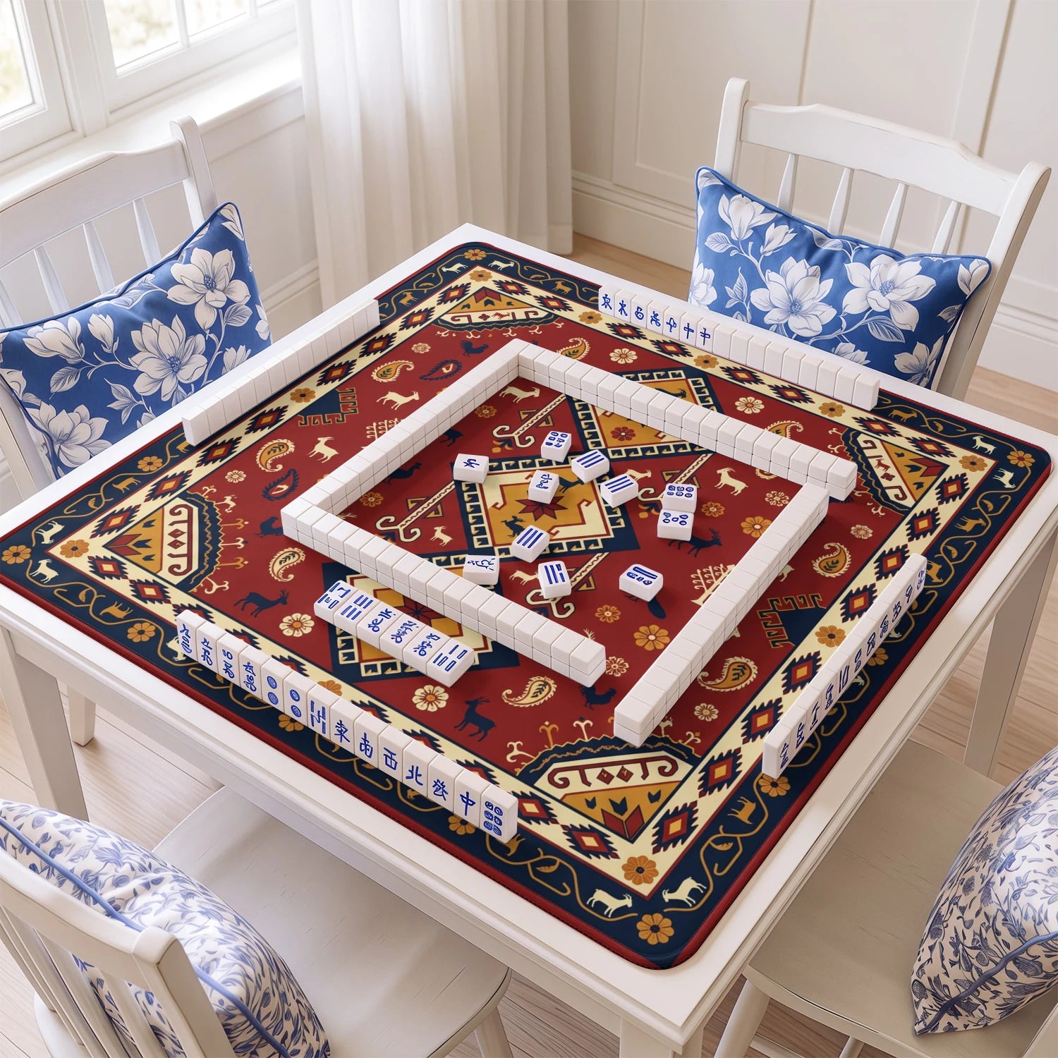 Red Kilim Tribal Mahjong Mat - Mah Jongg Mat