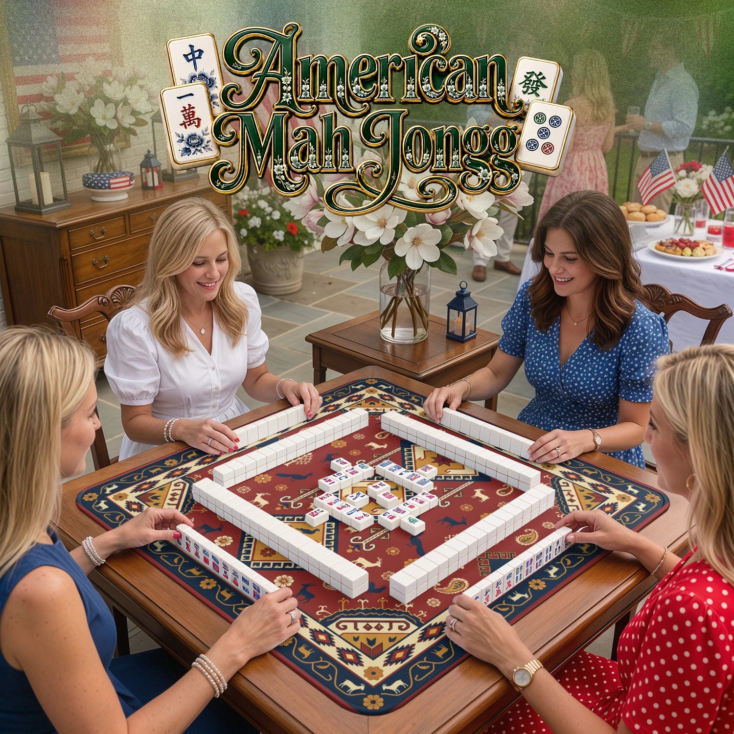 Red Kilim Tribal Mahjong Mat - Mah Jongg Mat