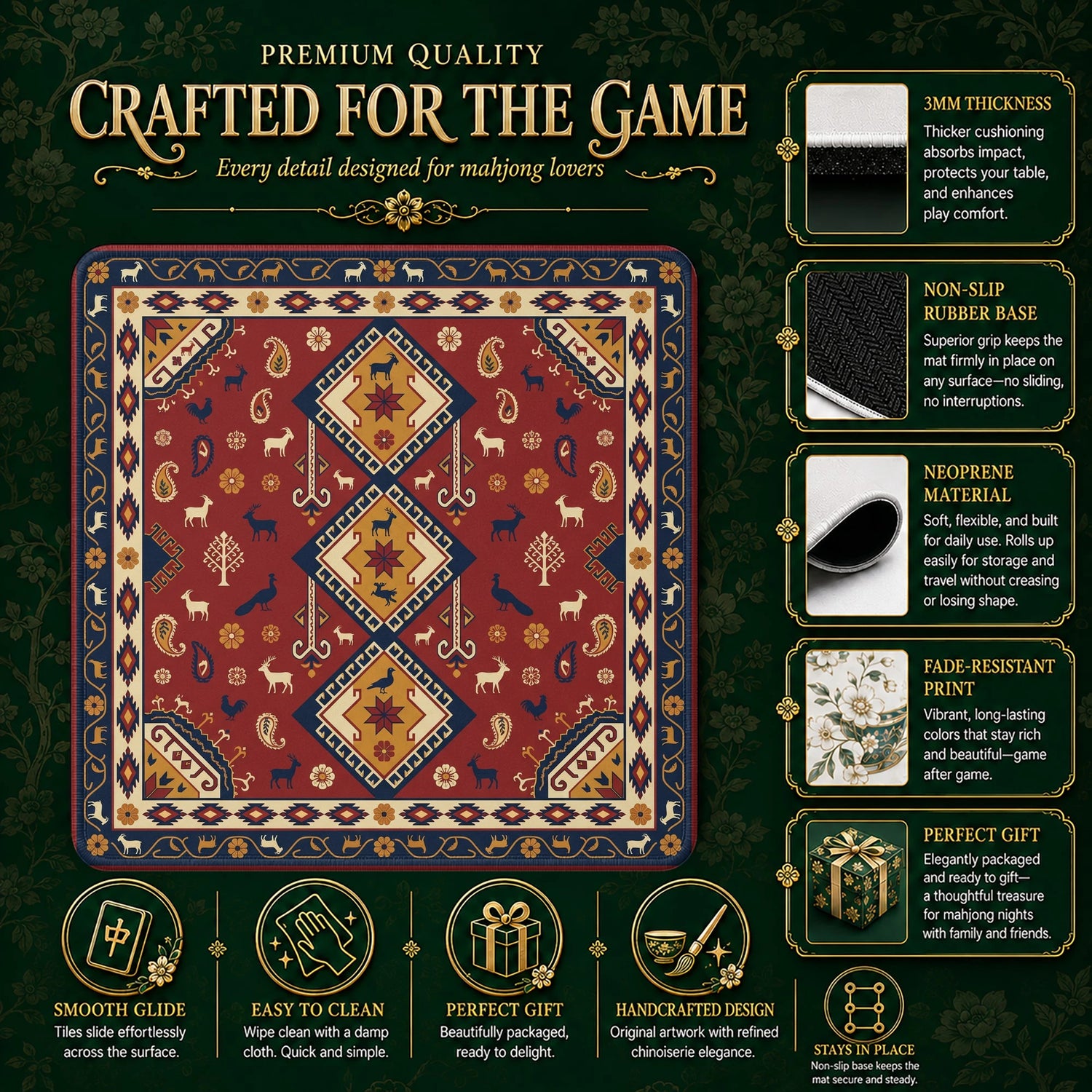 Red Kilim Tribal Mahjong Mat - Mah Jongg Mat
