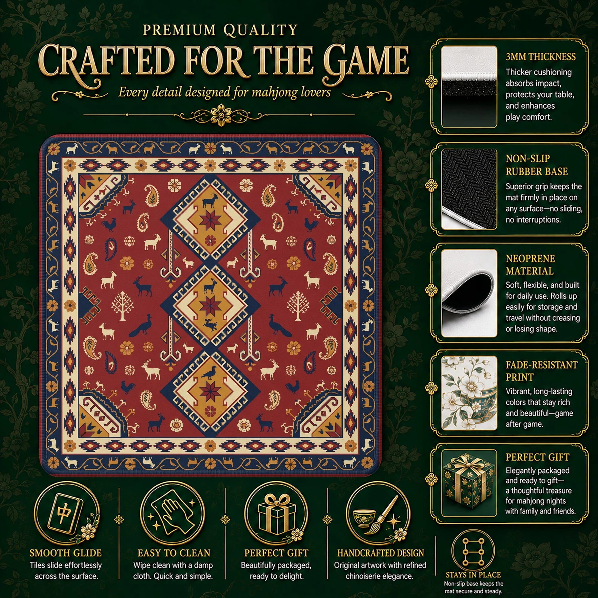 Red Kilim Tribal Mahjong Mat - Mah Jongg Mat