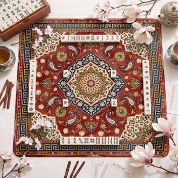 Red Persian Mahjong Mat - Mah Jongg Table Mat