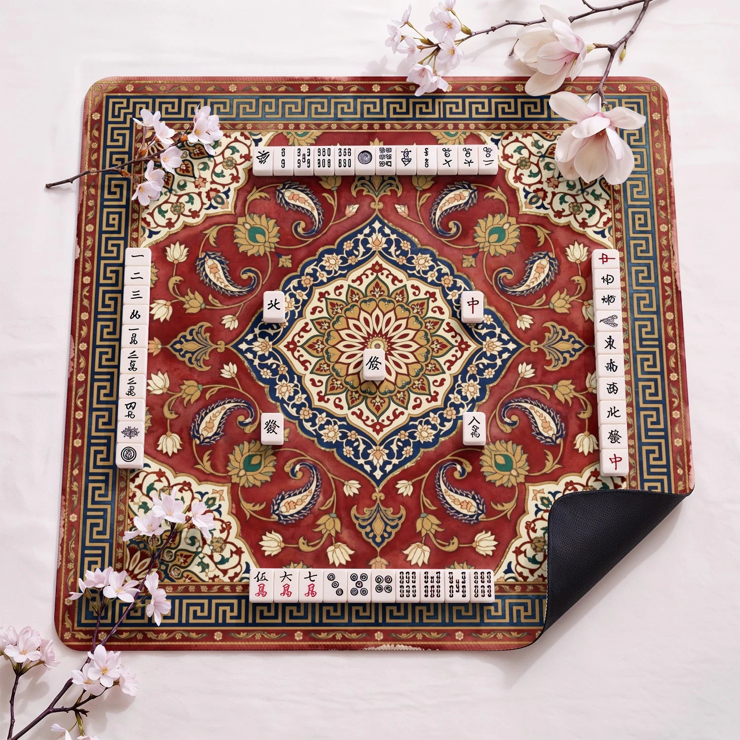 Red Persian Mahjong Mat - Mah Jongg Table Mat