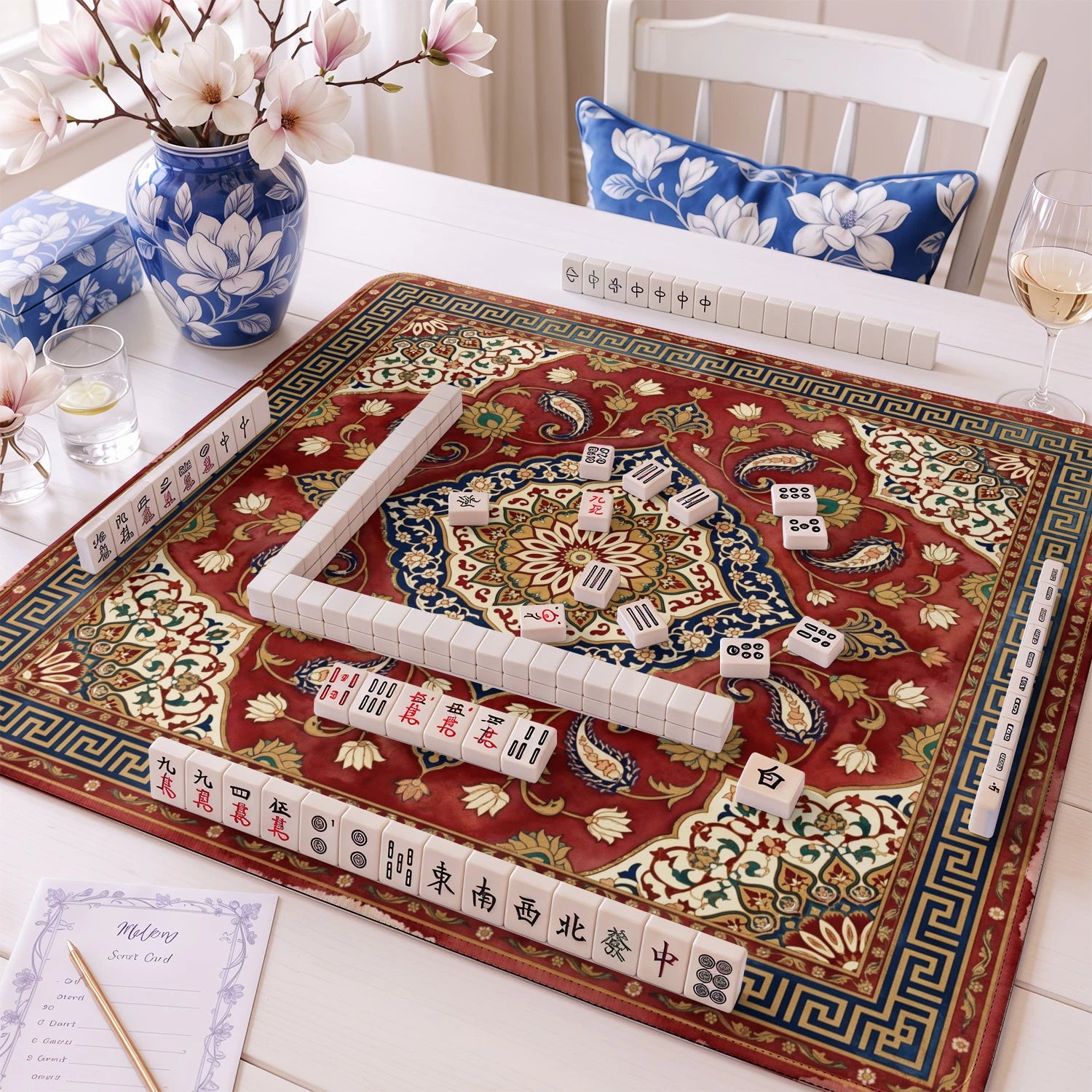 Red Persian Mahjong Mat - Mah Jongg Table Mat