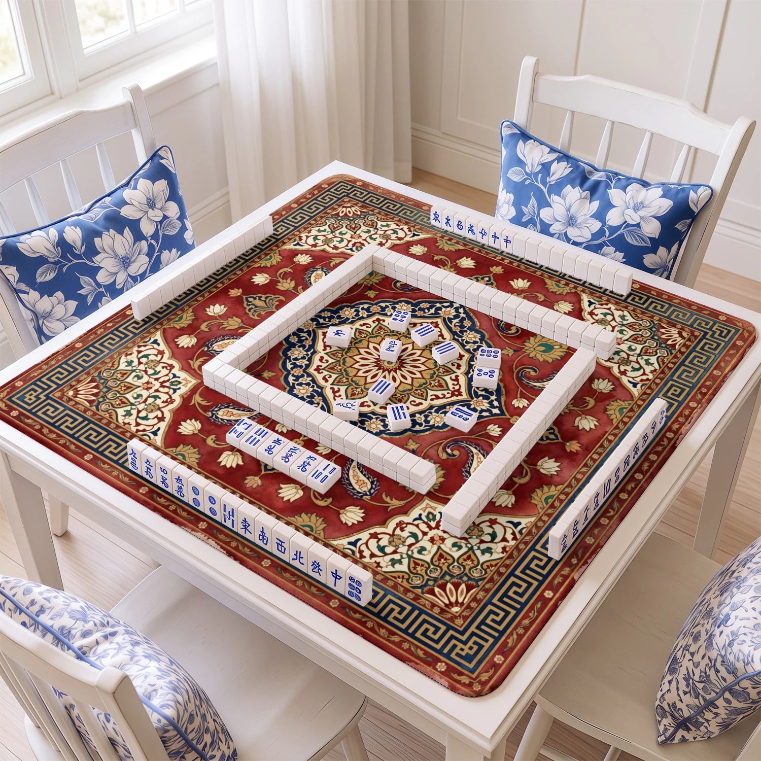 Red Persian Mahjong Mat - Mah Jongg Table Mat