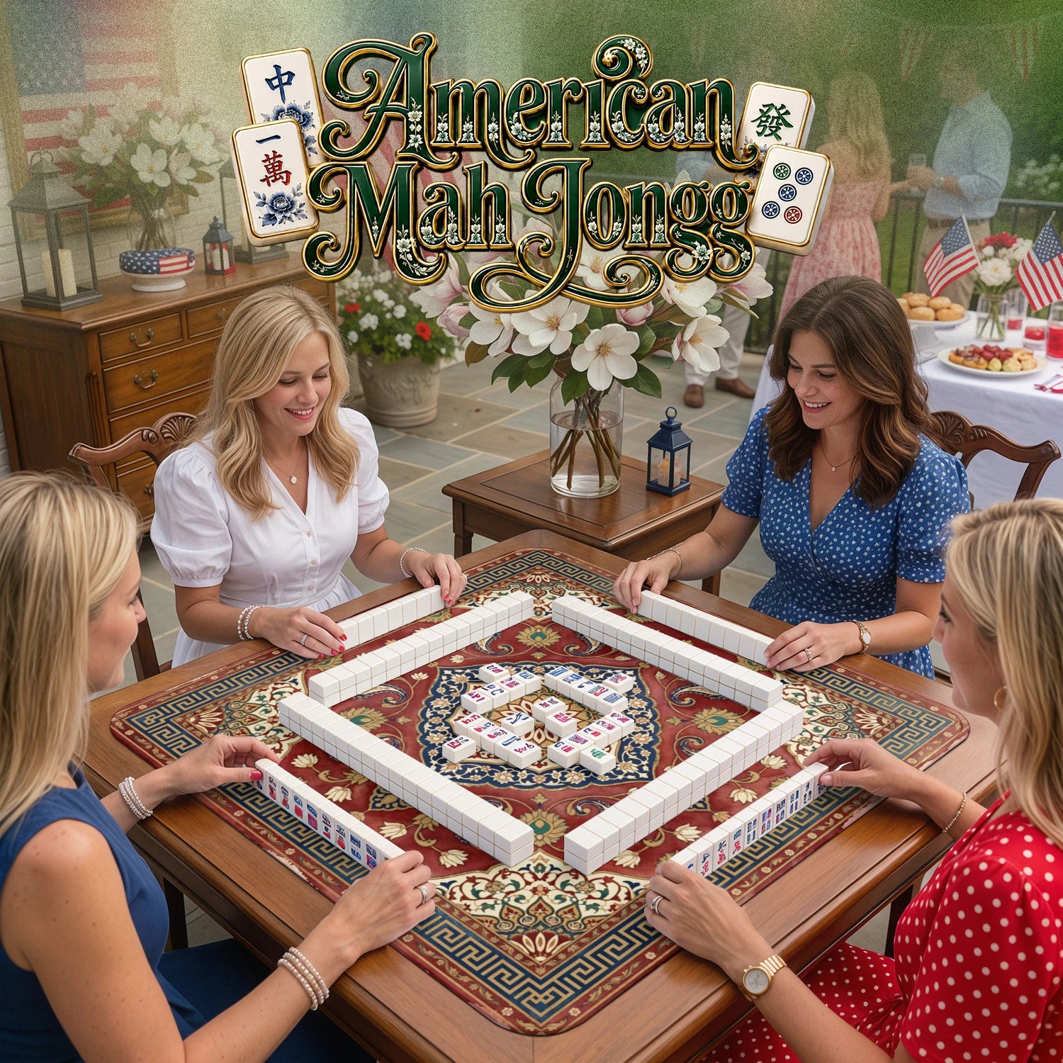 Red Persian Mahjong Mat - Mah Jongg Table Mat