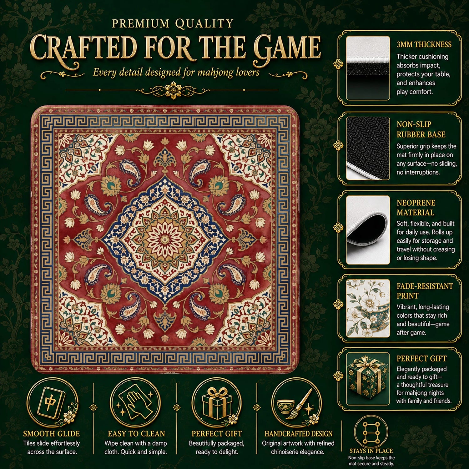 Red Persian Mahjong Mat - Mah Jongg Table Mat