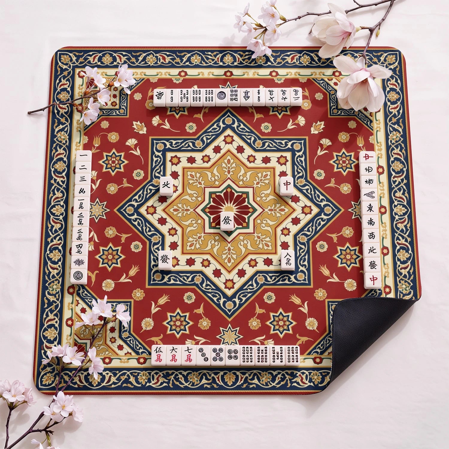 Red Persian Star Mahjong Mat - Mah Jongg Table Mat