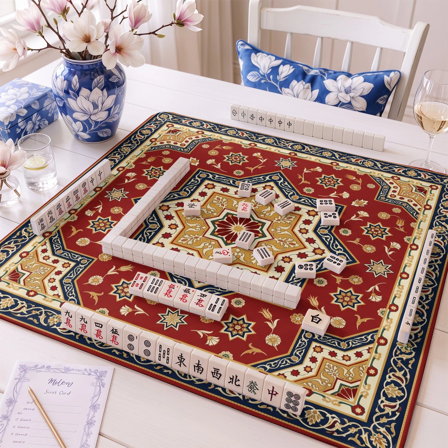 Red Persian Star Mahjong Mat - Mah Jongg Table Mat