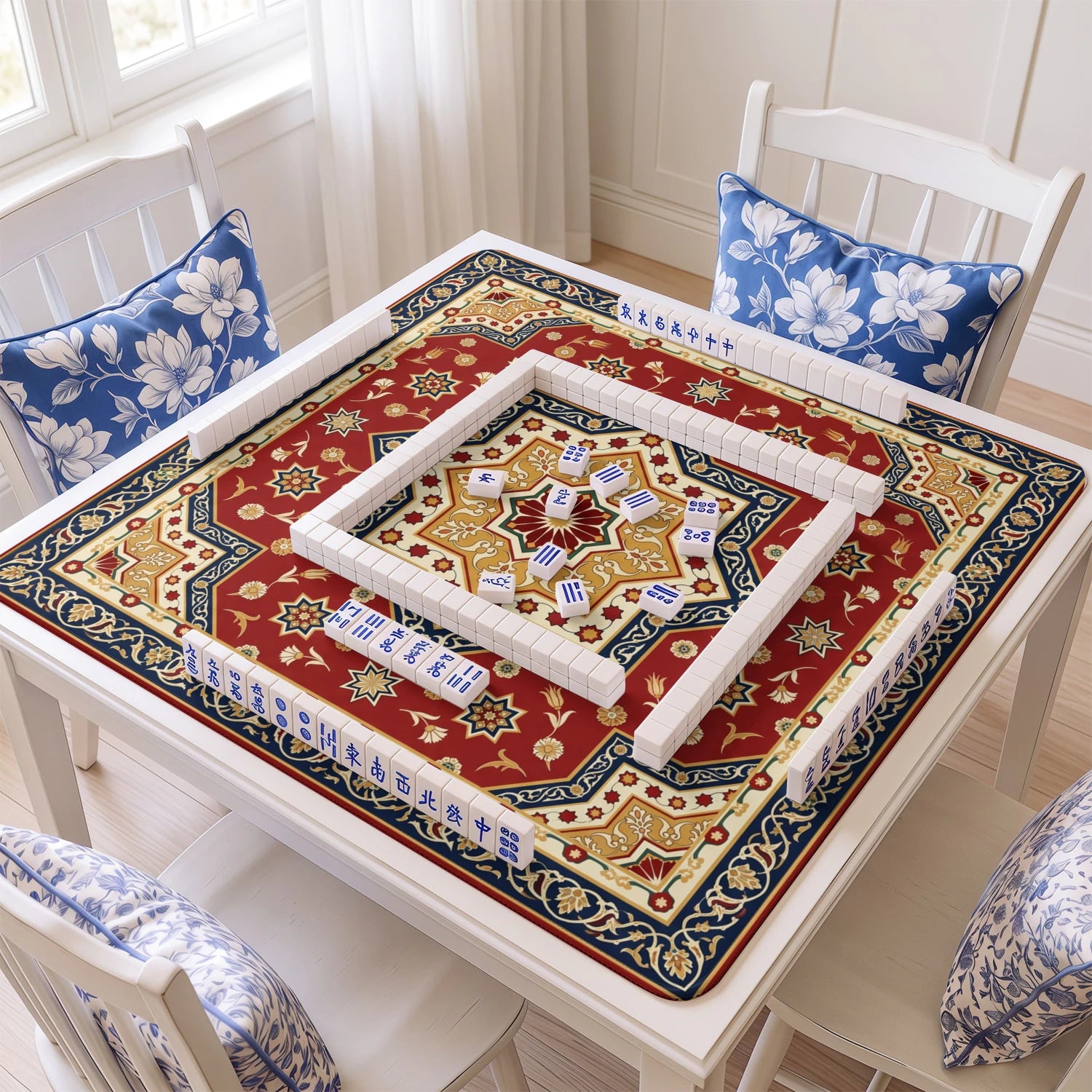 Red Persian Star Mahjong Mat - Mah Jongg Table Mat