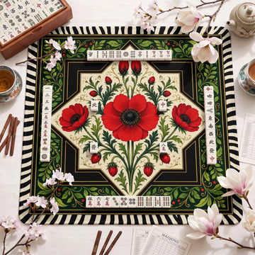 Red Poppy Mahjong Mat – neoprene mah jongg table mat