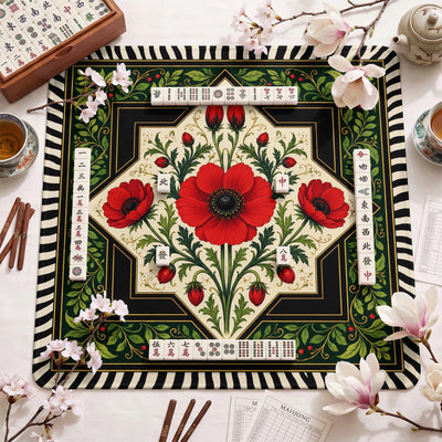 Red Poppy Mahjong-Matte - Mah-Jongg Tischmatte