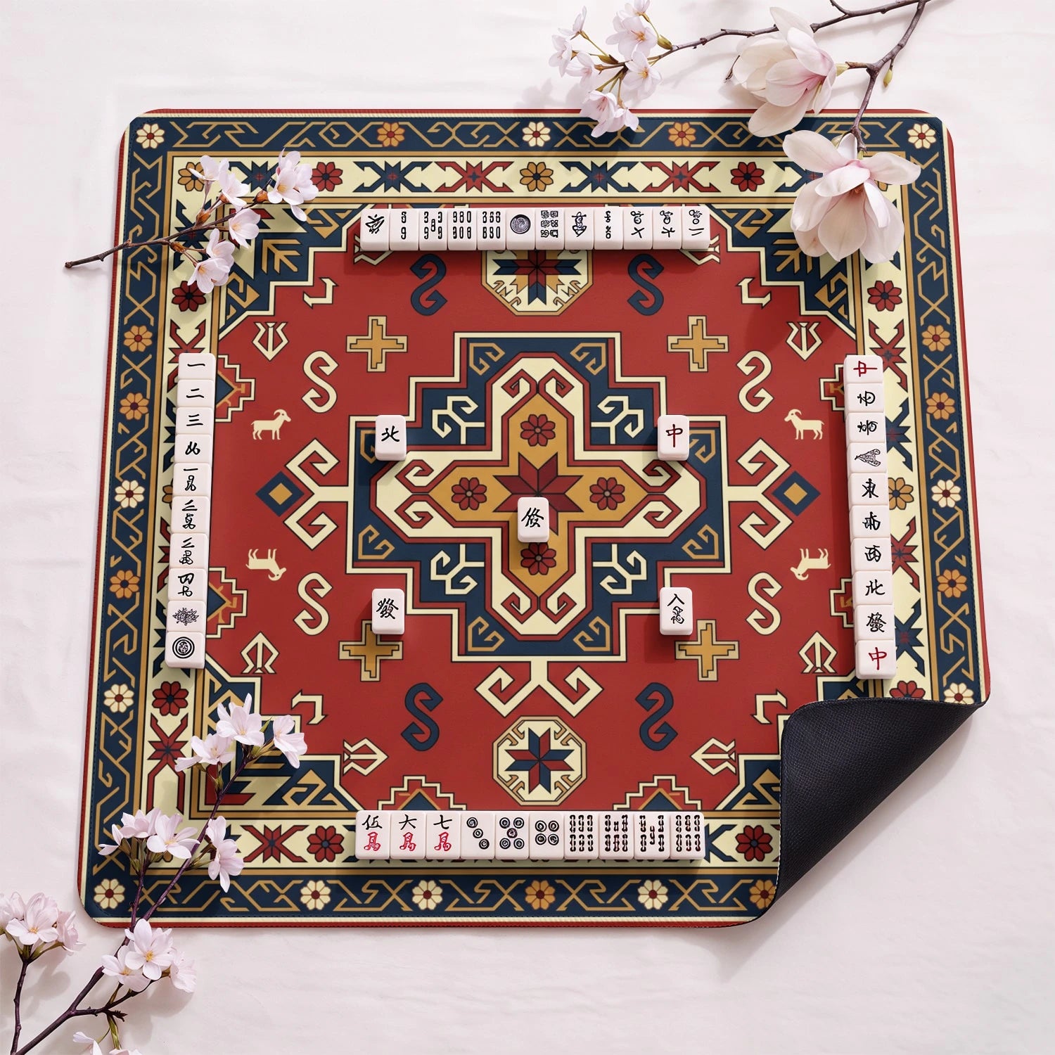 Red Star Tribal Mahjong Mat - Mah Jongg Table Mat