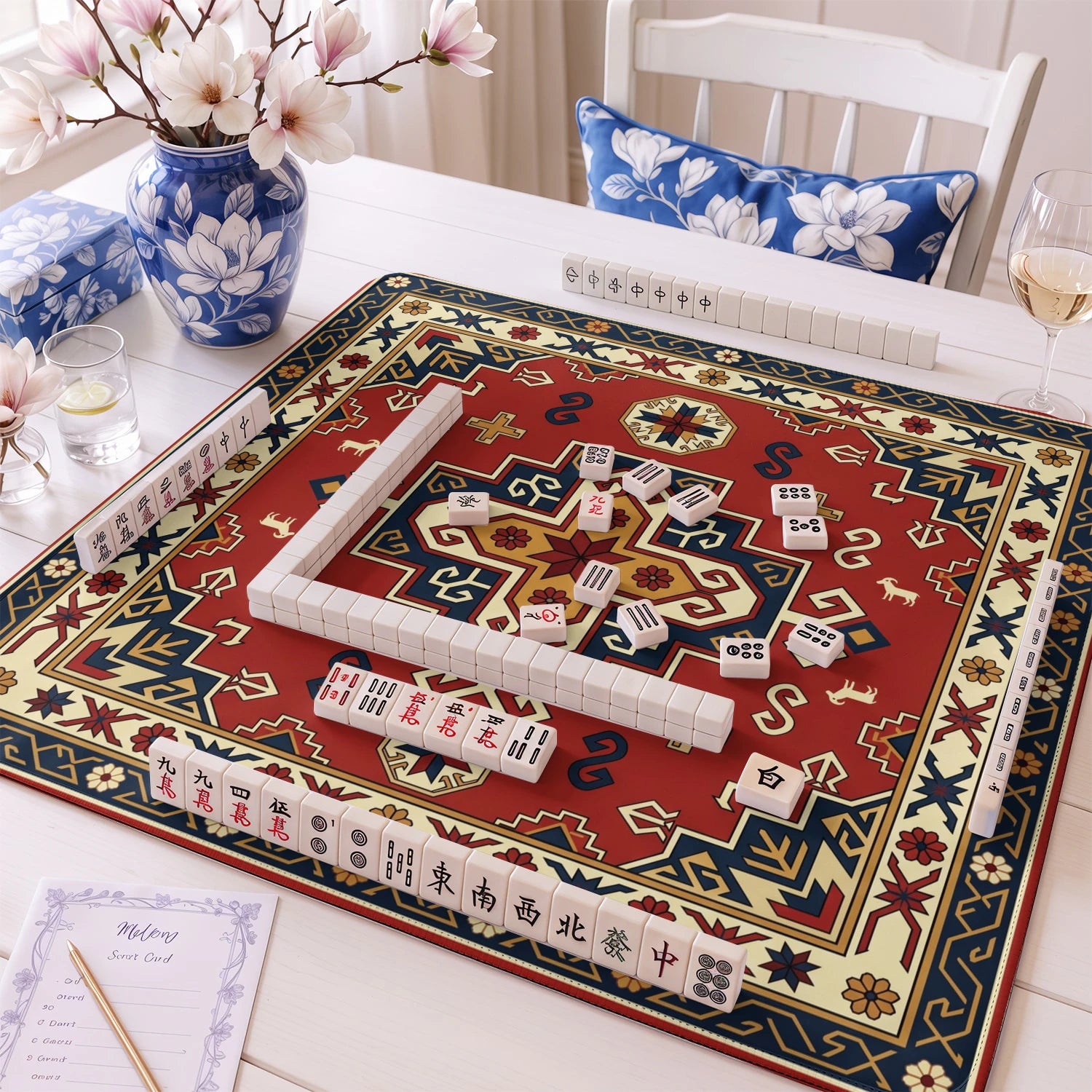 Red Star Tribal Mahjong Mat - Mah Jongg Table Mat
