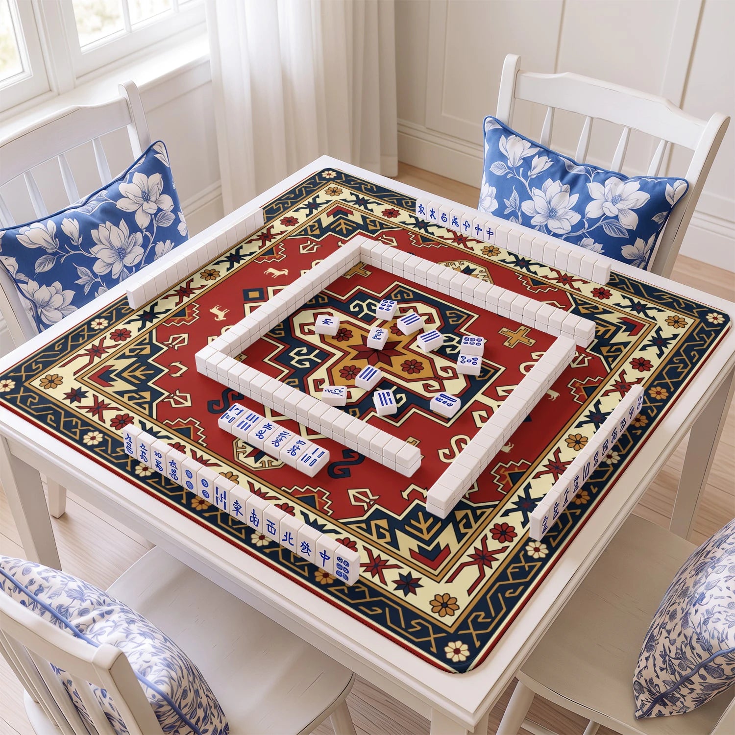 Red Star Tribal Mahjong Mat - Mah Jongg Table Mat