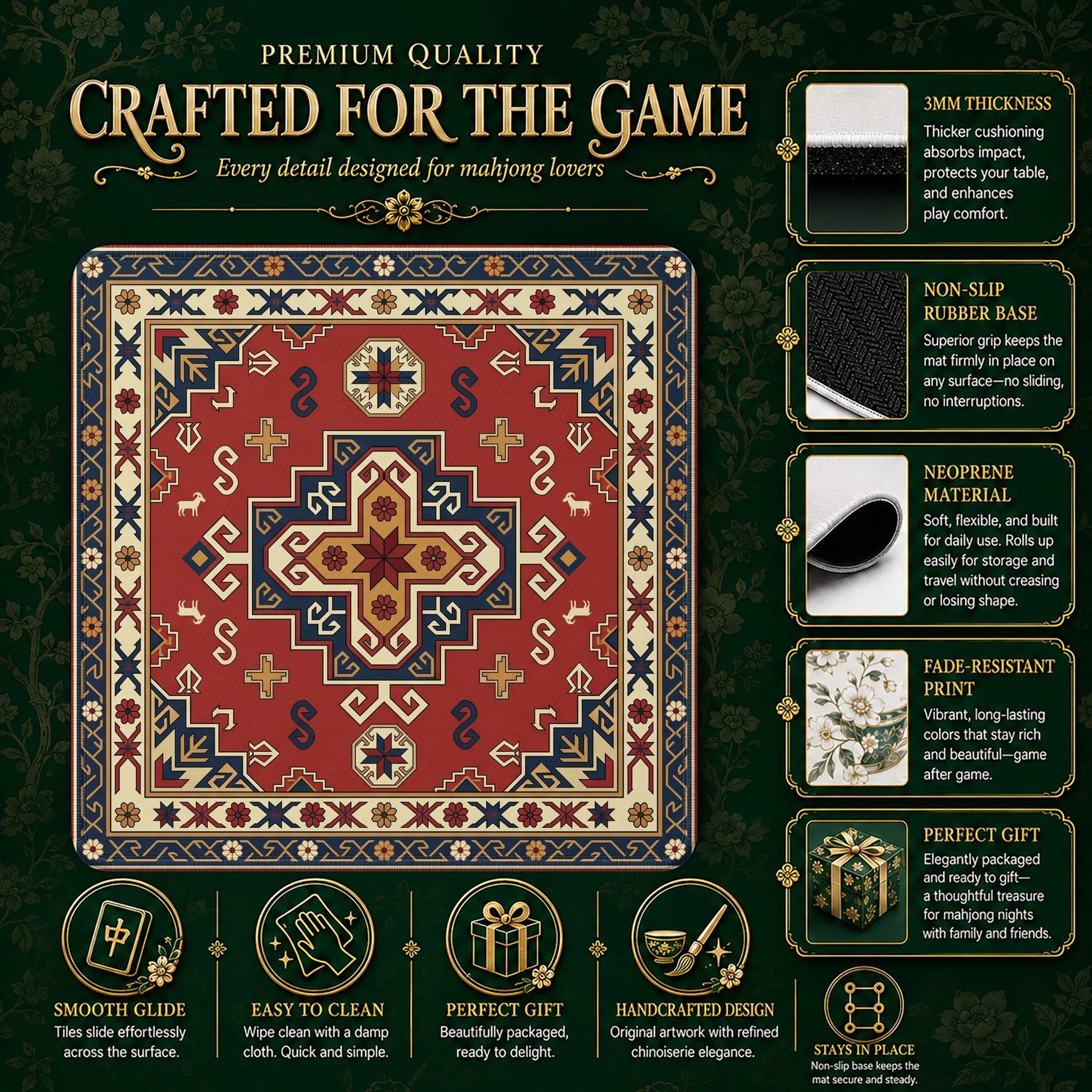 Red Star Tribal Mahjong Mat - Mah Jongg Table Mat