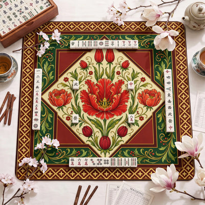 Red Tulip Mahjong-Matte - Mah-Jongg Tischmatte