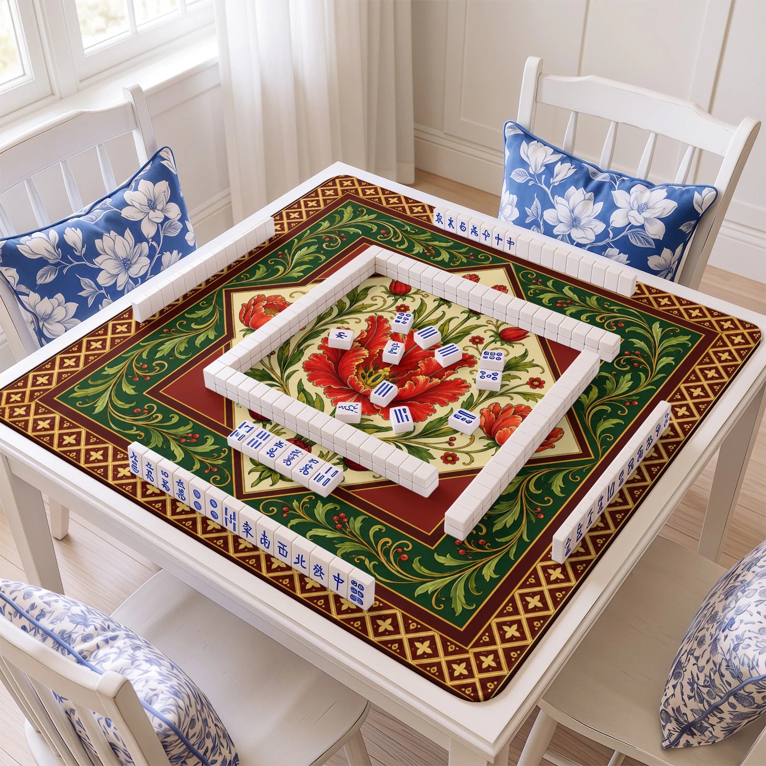 Red Tulip Mahjong Mat - Mah Jongg Table Mat