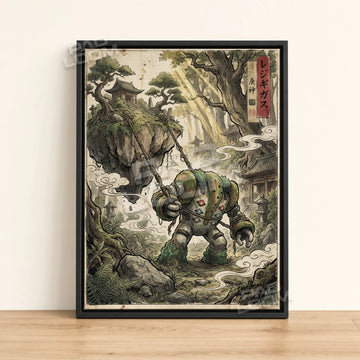 Regigigas Island Pokemon poster - framed canvas wall art in a black frame