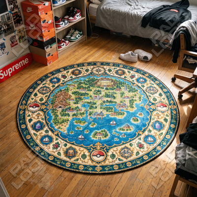 Region Map Compass Round Rug - Pokemon Chair Mat