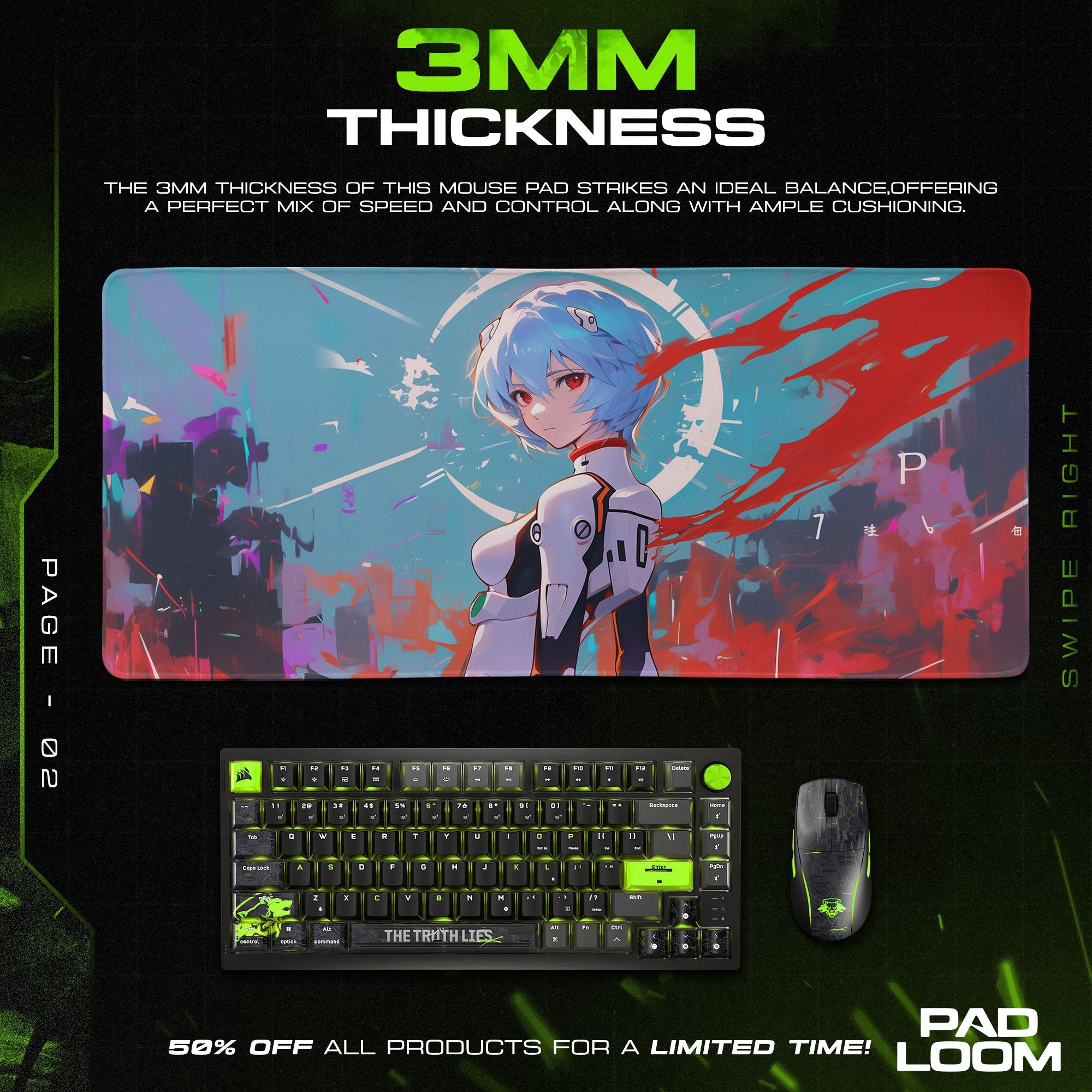 Rei Ayanami Abstract Aura Mouse Pad, Anime Gaming Desk Mat Padloom