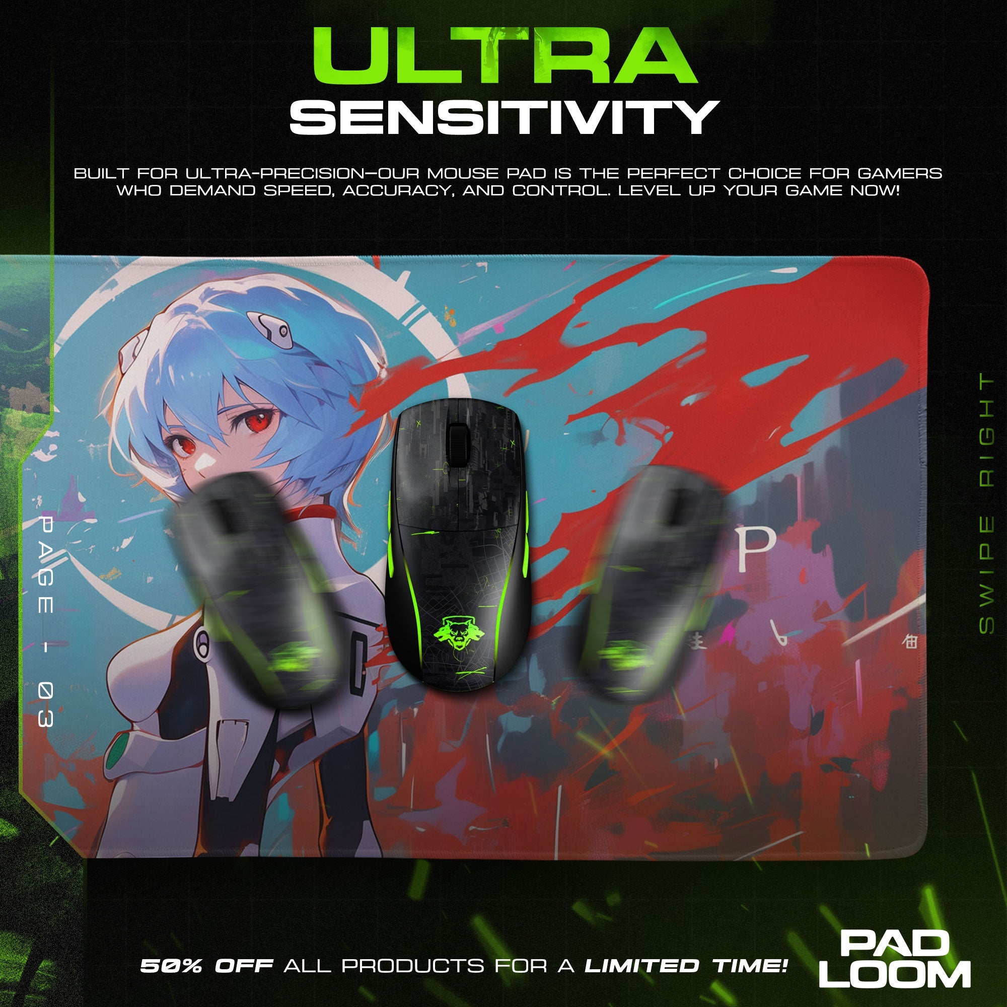 Rei Ayanami Abstract Aura Mouse Pad, Anime Gaming Desk Mat Padloom