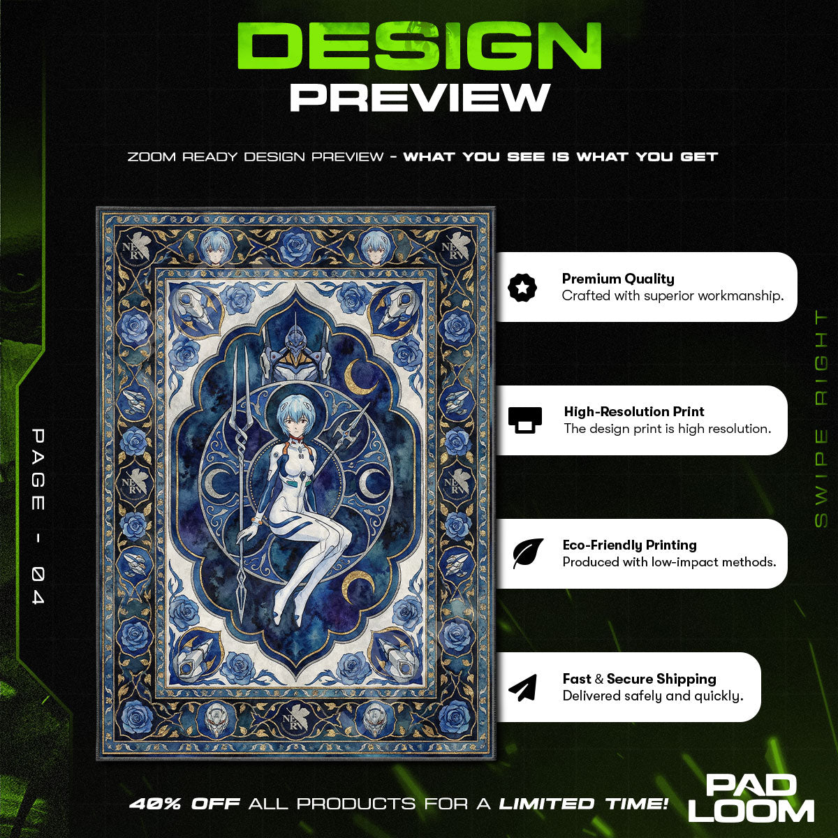 Rei Ayanami Blue Moon Rug - Evangelion Chair Mat