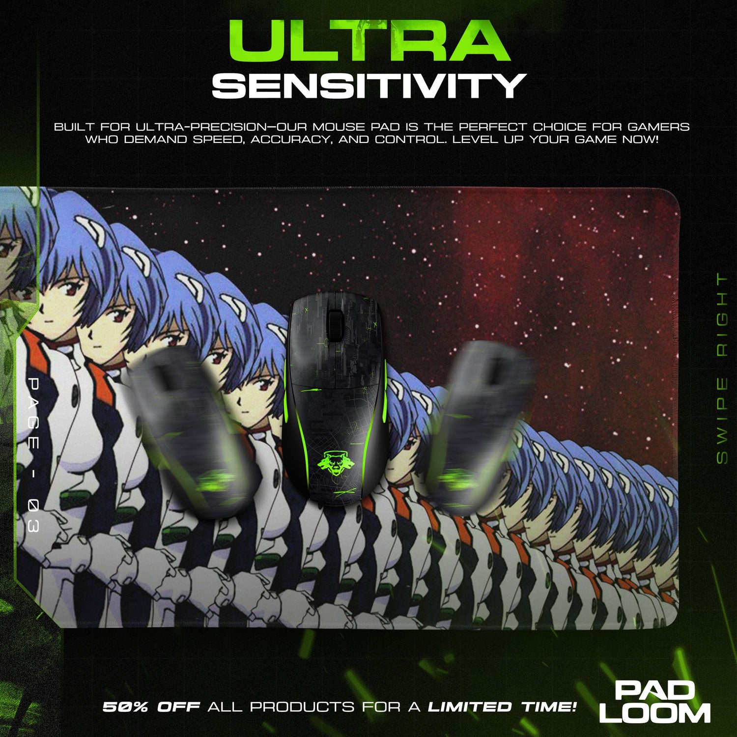 Rei Ayanami Clone Line Mouse Pad, Anime Gaming Desk Mat Padloom