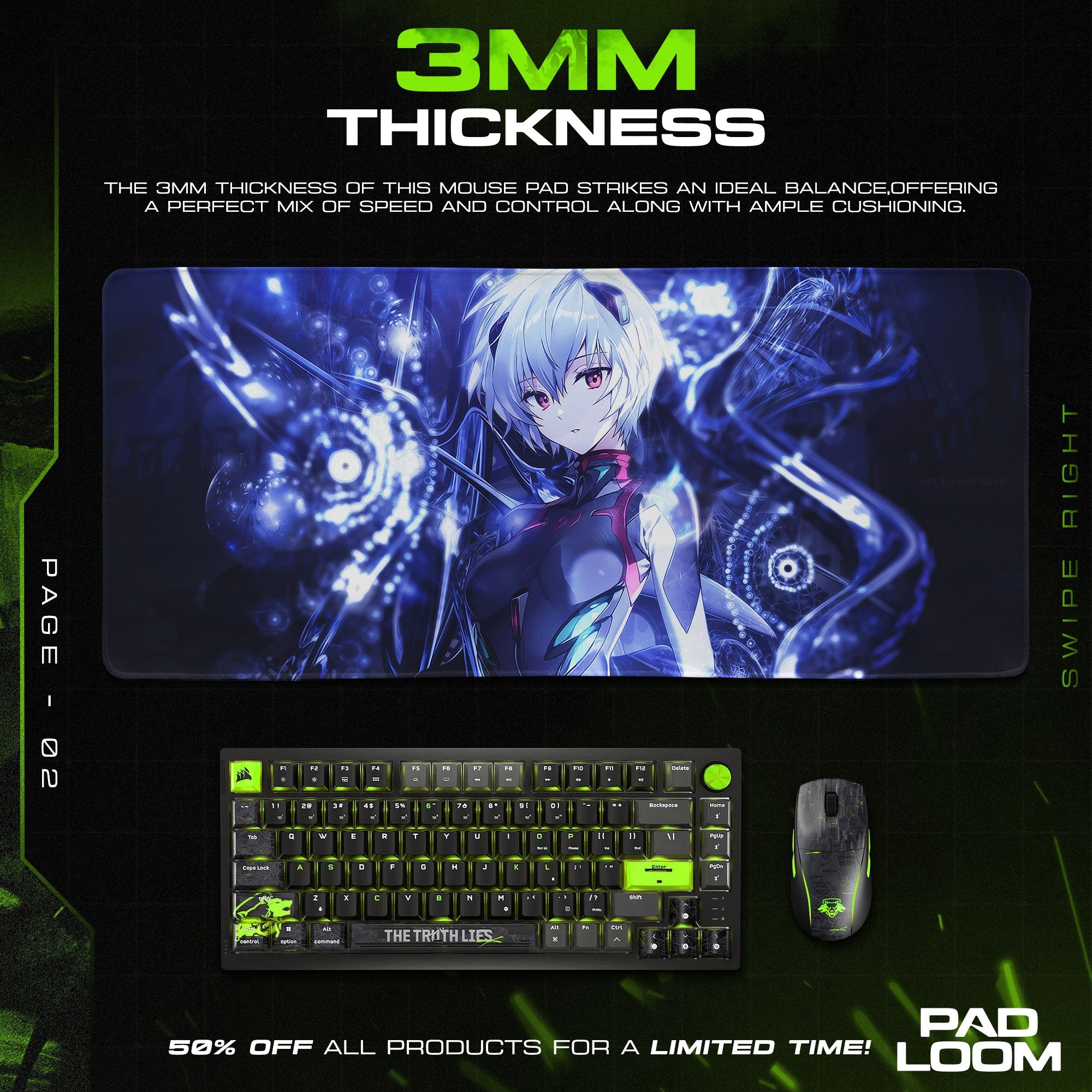 Rei Ayanami Cyber Core Mouse Pad, Anime Gaming Desk Mat Padloom