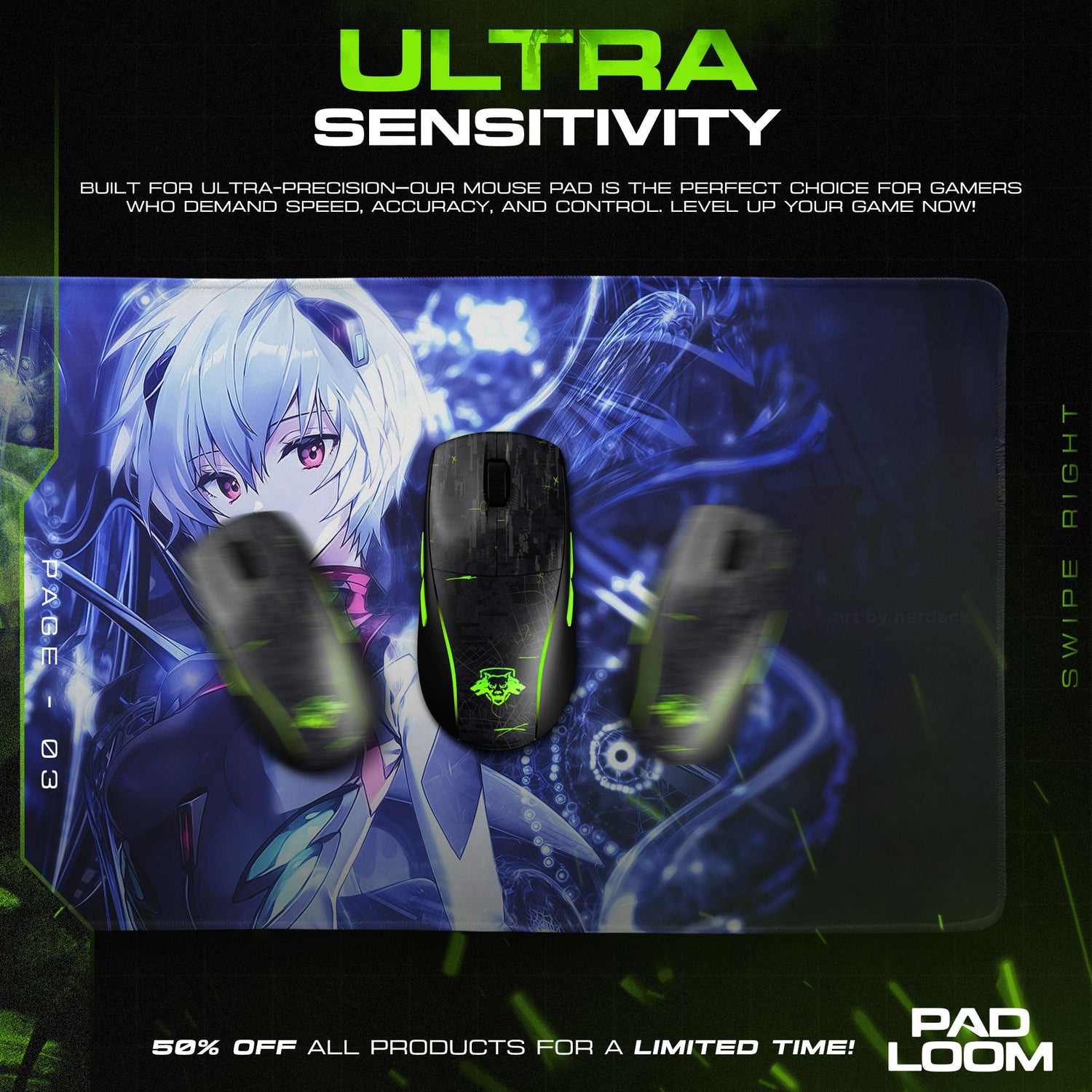 Rei Ayanami Cyber Core Mouse Pad, Anime Gaming Desk Mat Padloom