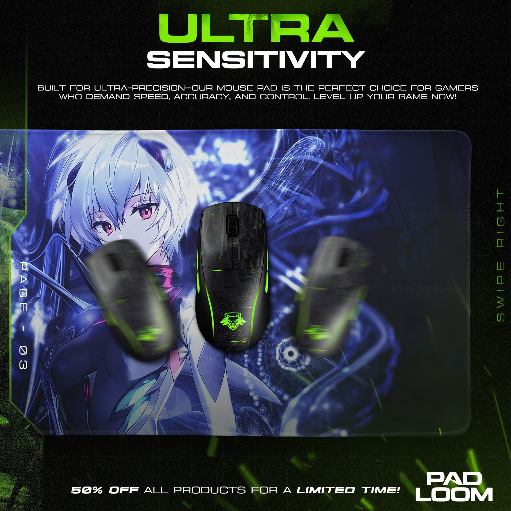 Rei Ayanami Cyber Core Mouse Pad, Anime Gaming Desk Mat Padloom